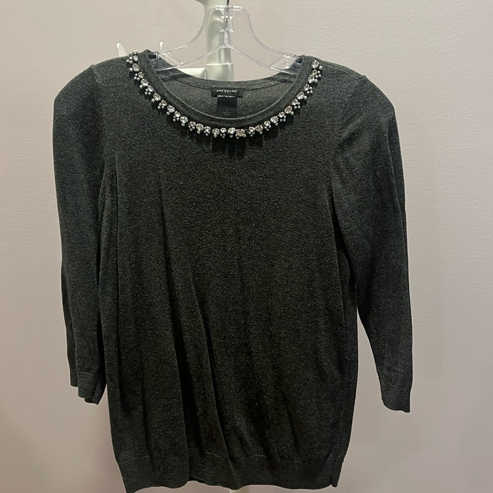 Ann Taylor Jeweled Neck Sweater